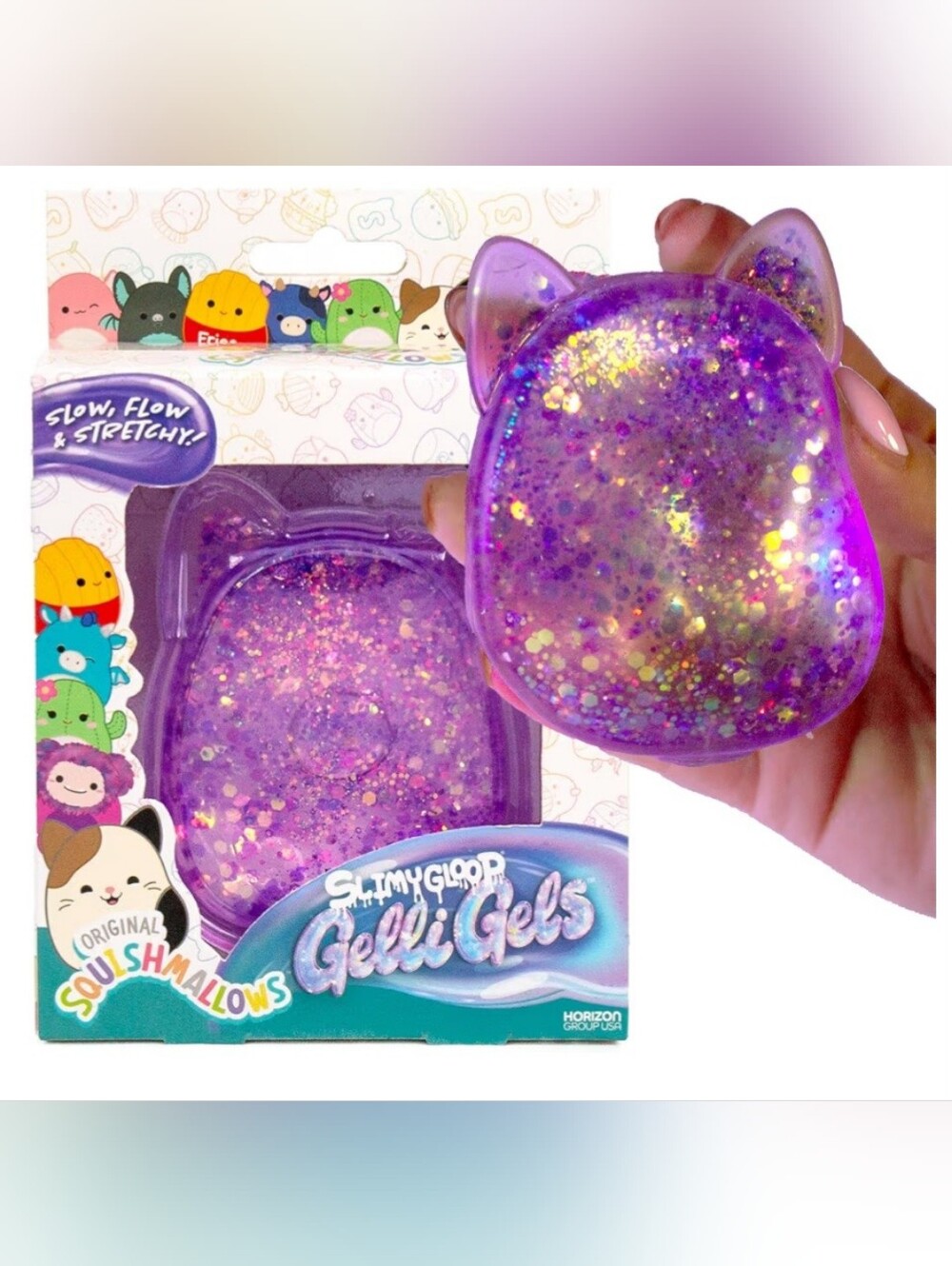 Squishmallows Purple Glitter Cat Gelli Gels Squishy -